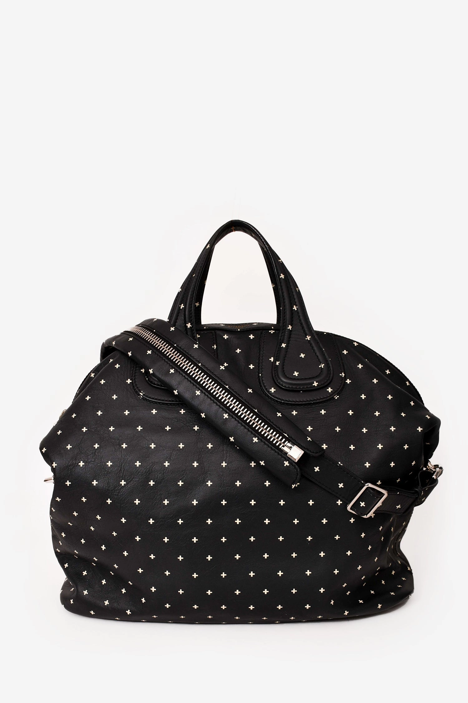 Givenchy 2015 Black/White Leather Cross Patterned Nightingale Weekender Bag with Strap