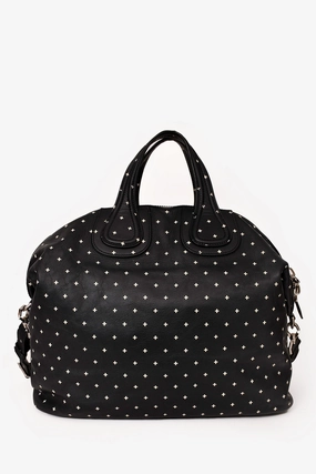Givenchy 2015 Black/White Leather Cross Patterned Nightingale Weekender Bag with Strap