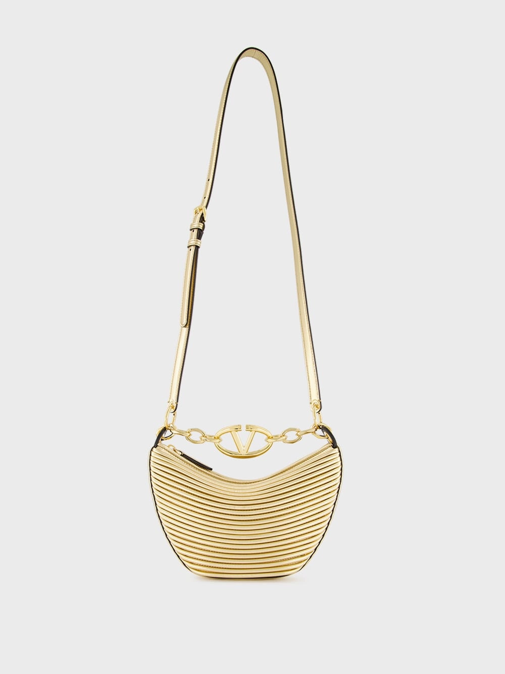 Gold Nappa Leather Mini Hobo Moon Bag with VLogo Chain