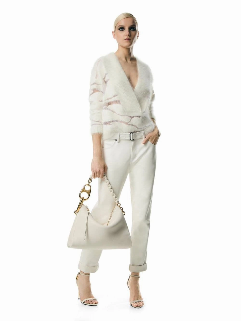 Grain Leather Carine Large White Hobo