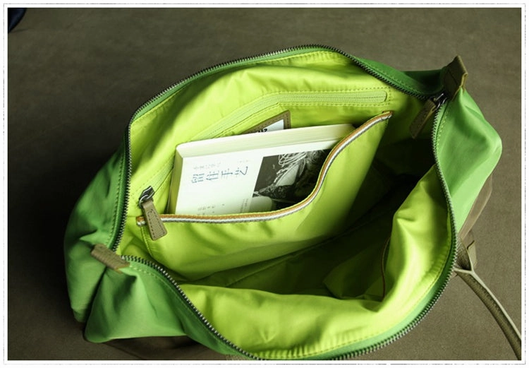 Green Womens Nylon Shoulder Handbag Womens Nylon Contrast Color Shoulder Work Purse Nylon for Ladies