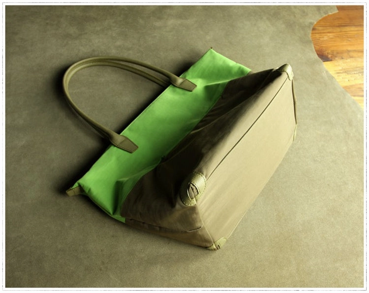 Green Womens Nylon Shoulder Handbag Womens Nylon Contrast Color Shoulder Work Purse Nylon for Ladies