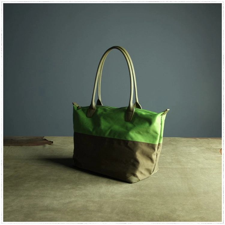 Green Womens Nylon Shoulder Handbag Womens Nylon Contrast Color Shoulder Work Purse Nylon for Ladies