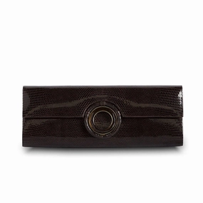 Grommet Roll Clutch - Chocolate Brown Lizard, Topaz Grommet