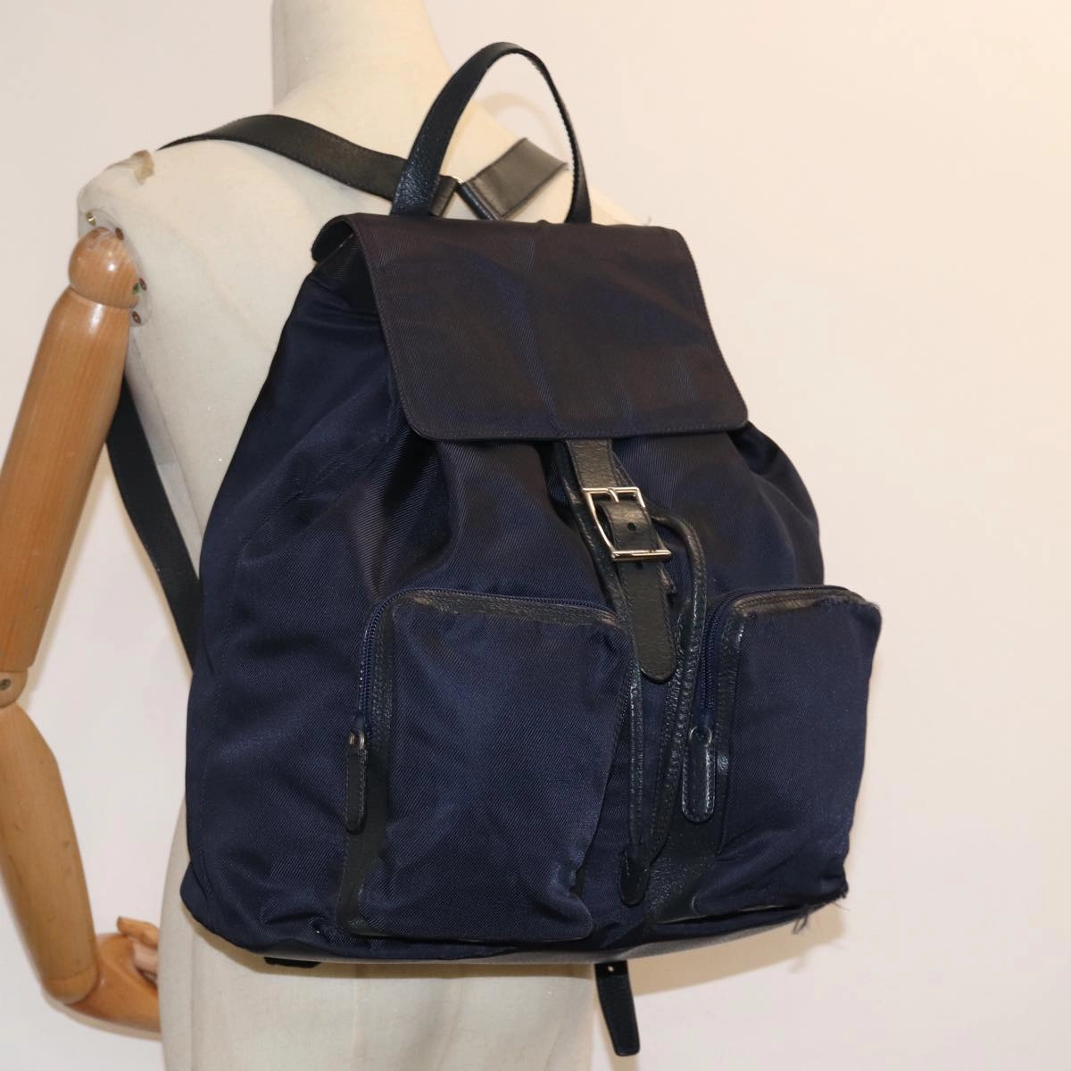 GUCCI Backpack Nylon Leather Navy 019 2058 0173 5  75835