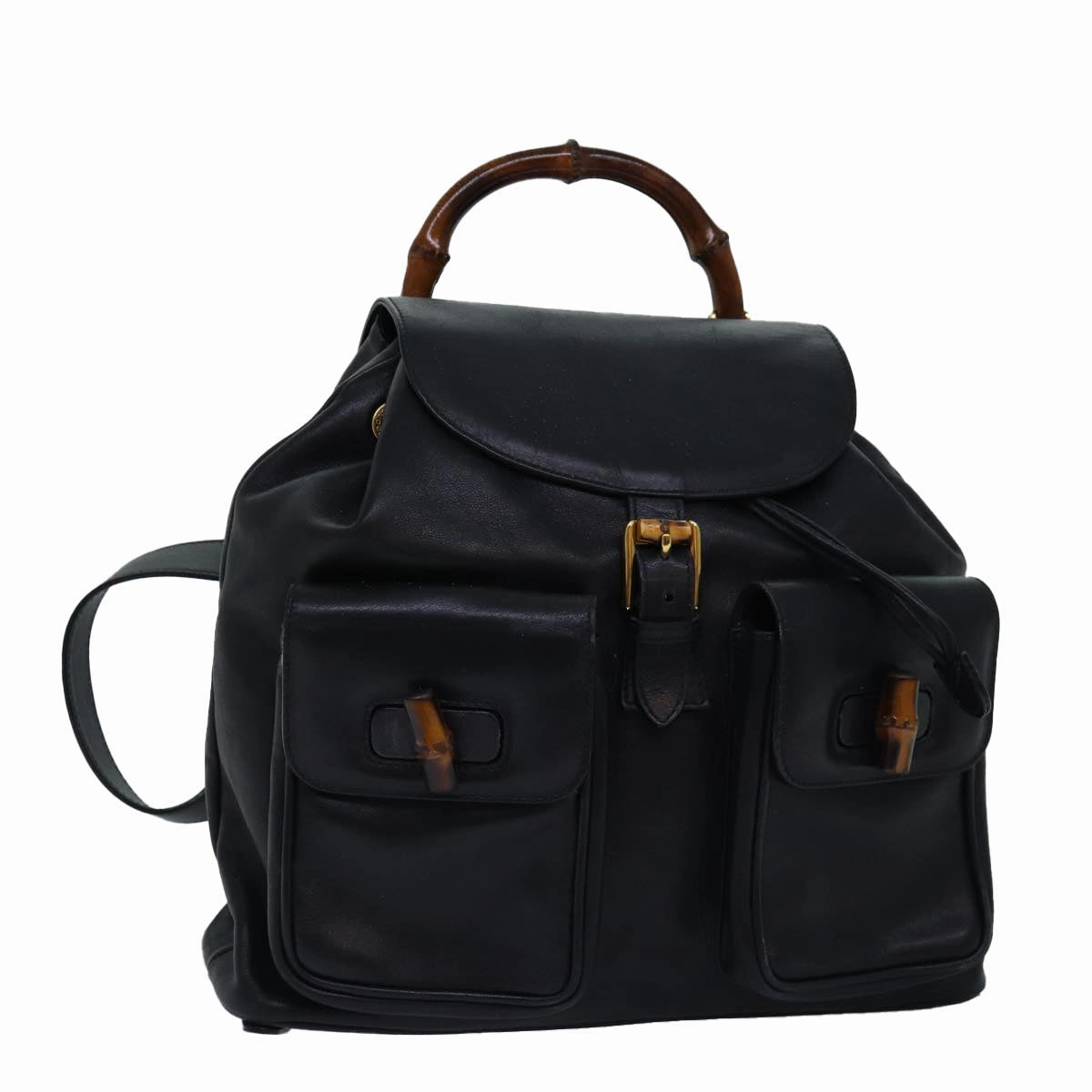 GUCCI Bamboo Backpack Leather Black 003 2058 0016  fm3461