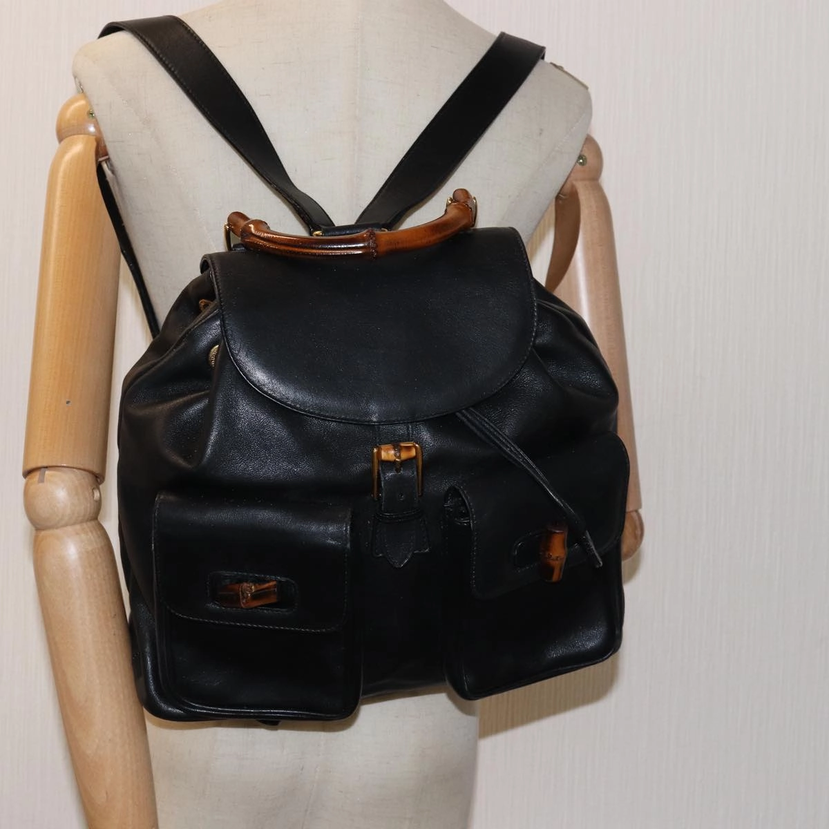 GUCCI Bamboo Backpack Leather Black 003 2058 0016  fm3461