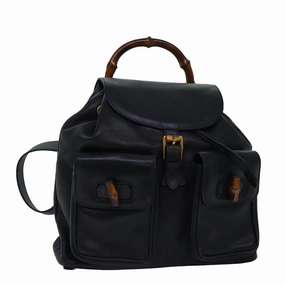 GUCCI Bamboo Backpack Leather Black 003 2058 0016  fm3461