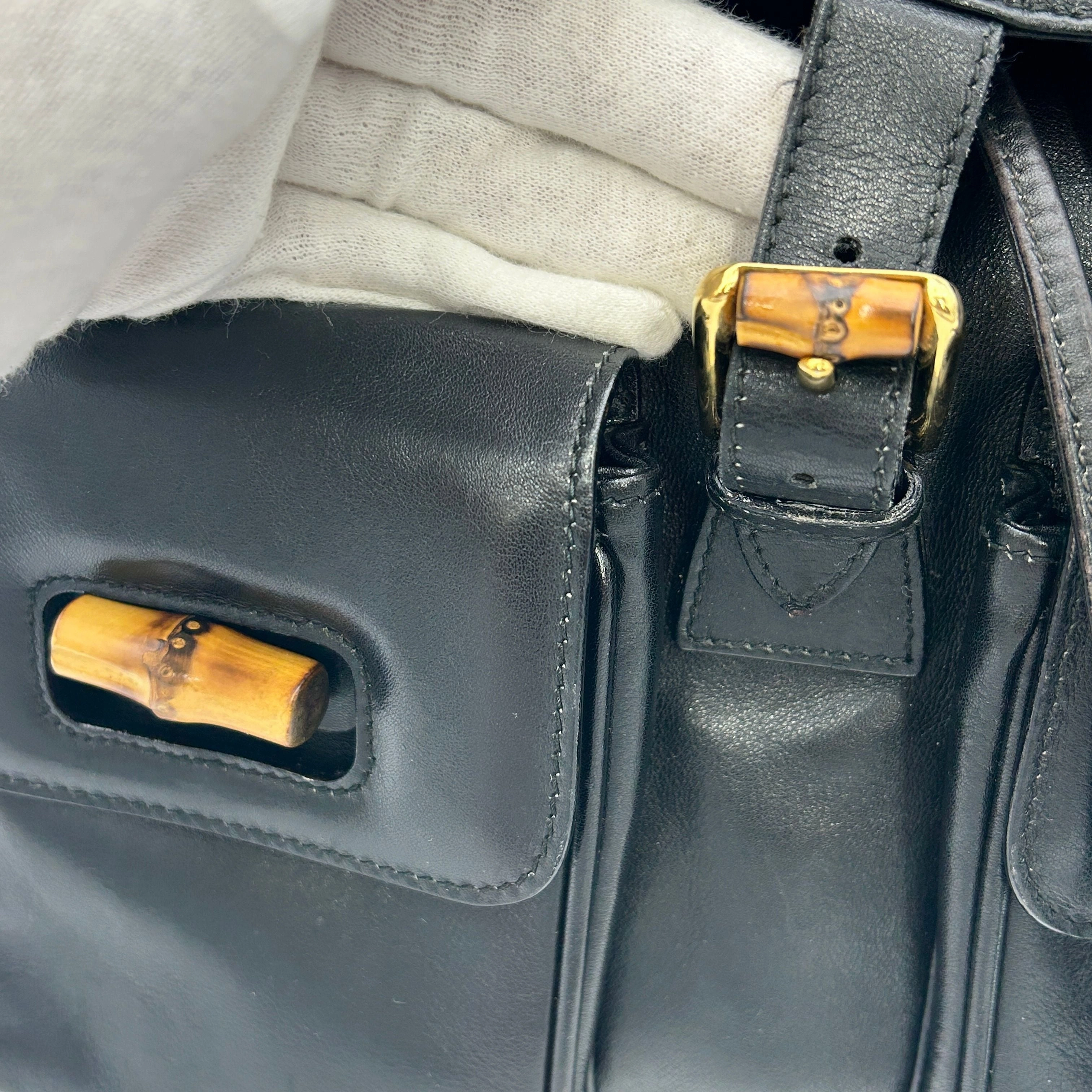 GUCCI Bamboo Backpack Leather Black Purse gu8828bd