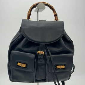 GUCCI Bamboo Backpack Leather Black Purse gu8828bd