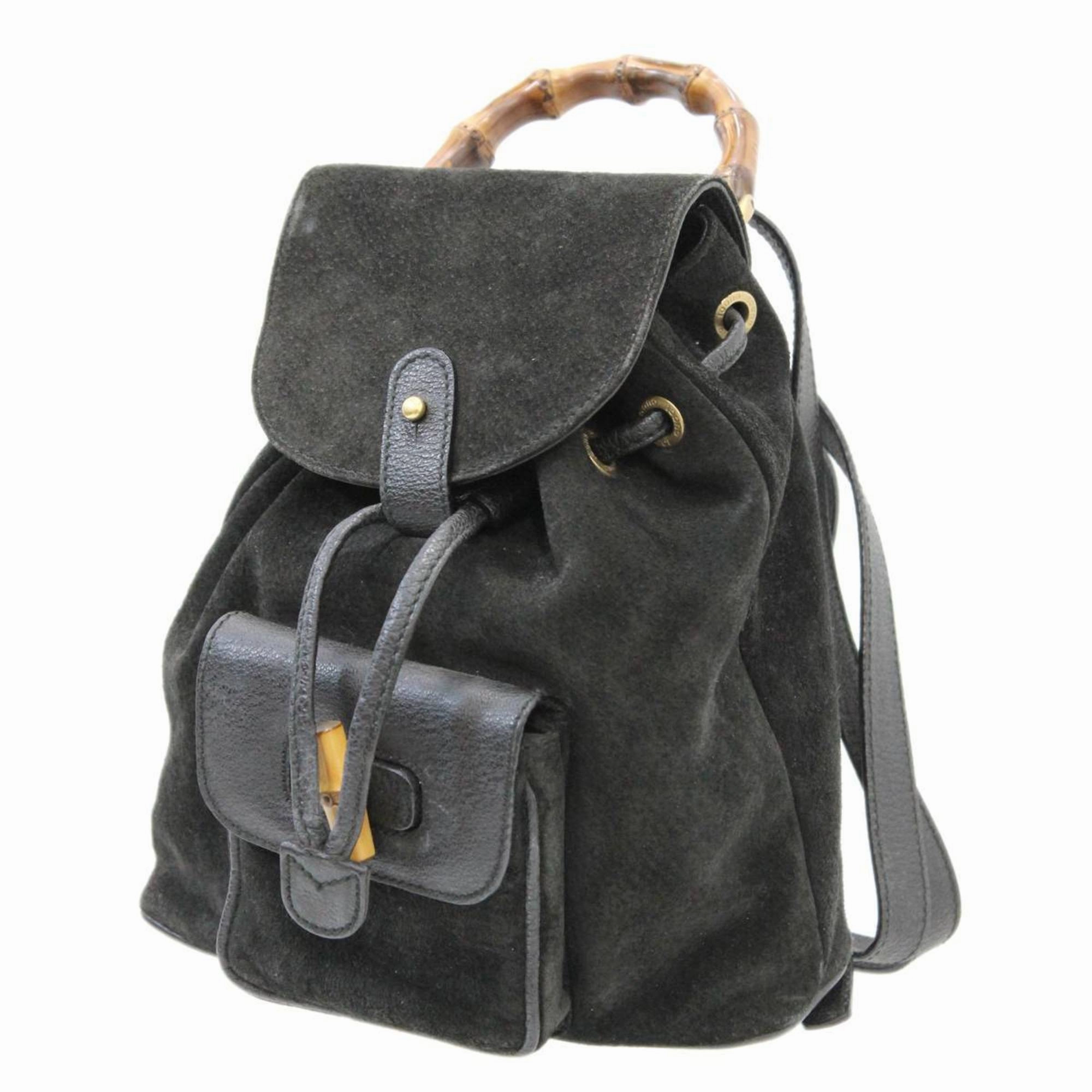 Gucci Bamboo Black Suede Leather Backpack ()