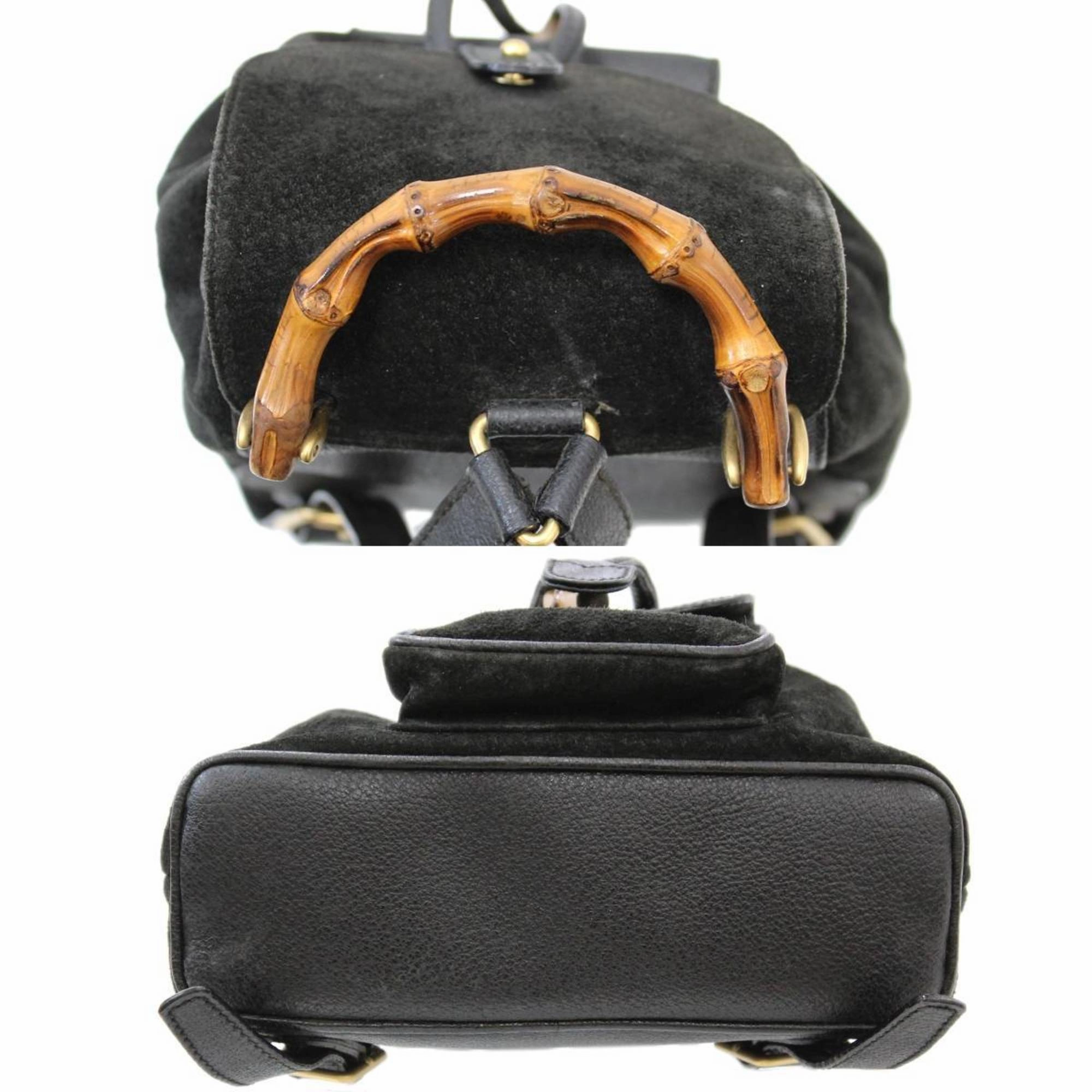 Gucci Bamboo Black Suede Leather Backpack ()