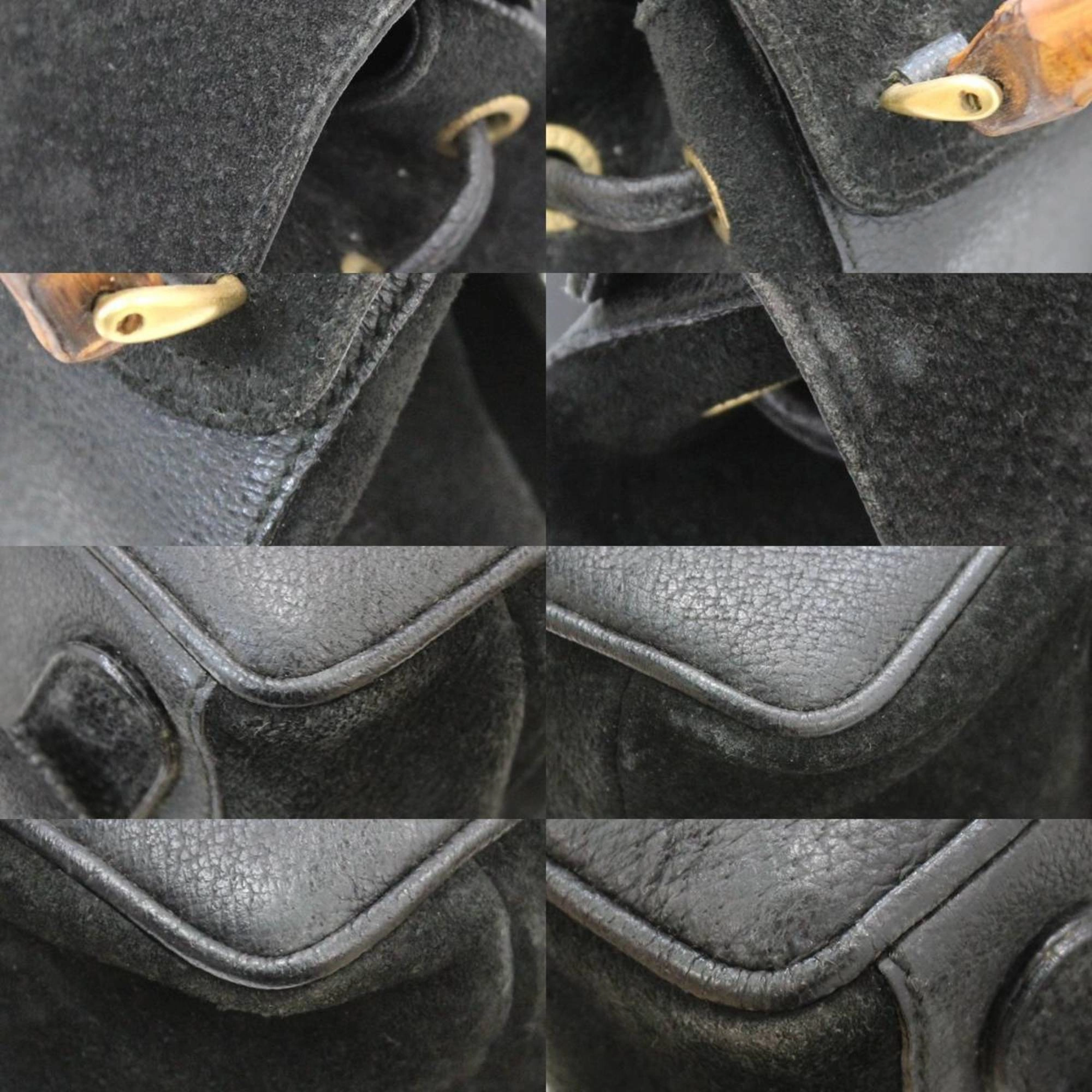 Gucci Bamboo Black Suede Leather Backpack ()