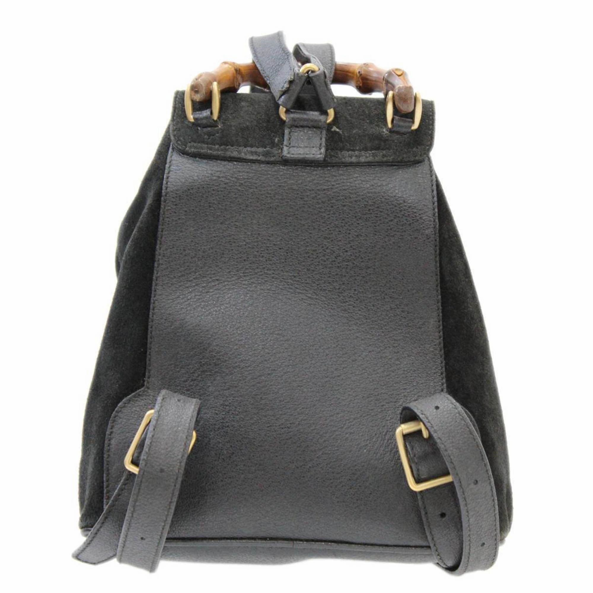 Gucci Bamboo Black Suede Leather Backpack ()