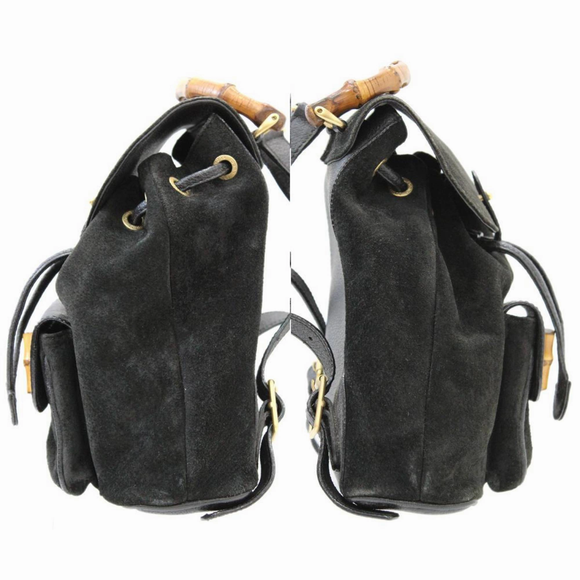 Gucci Bamboo Black Suede Leather Backpack ()