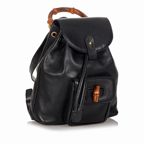 Gucci Bamboo Leather Drawstring Backpack (SHG-21546)