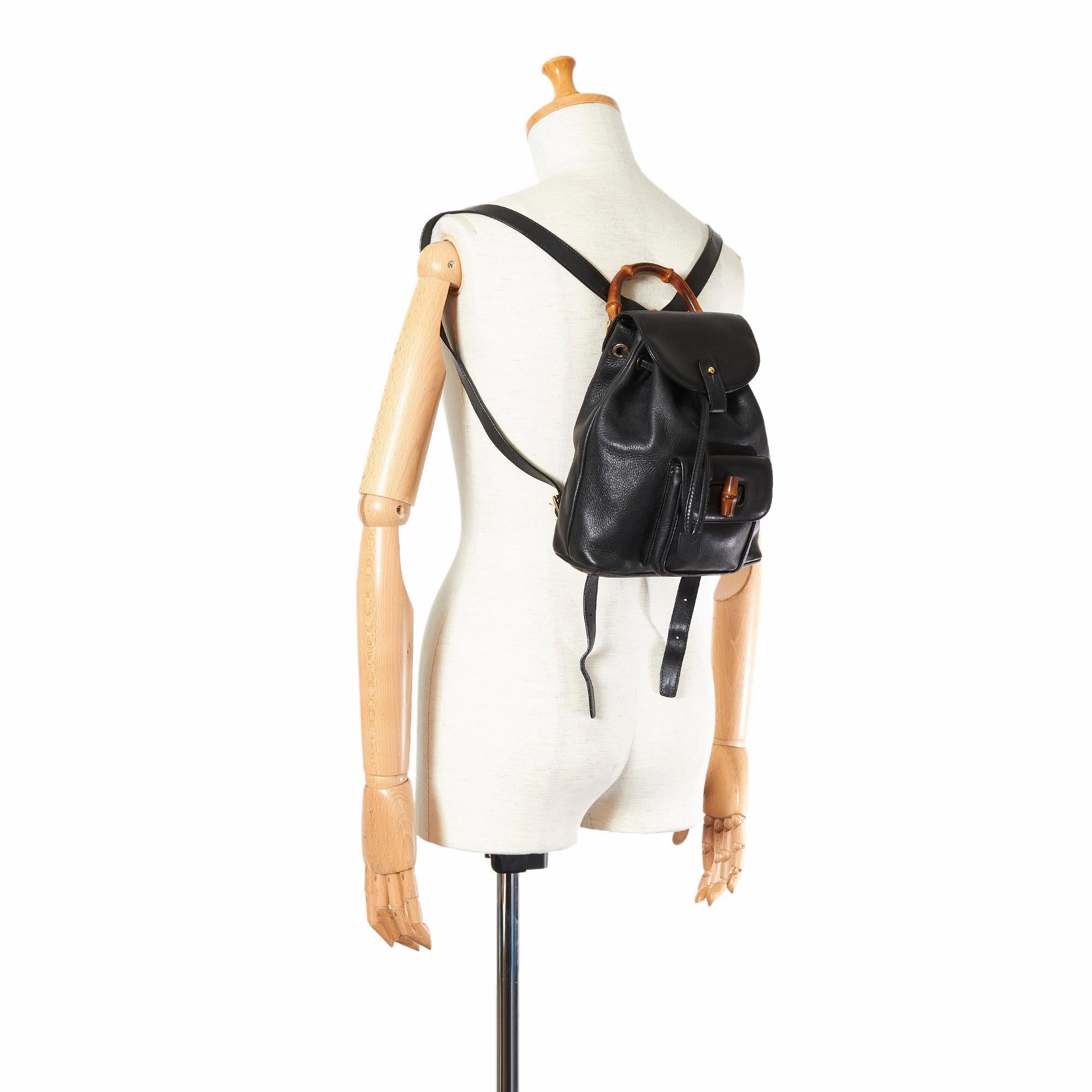 Gucci Bamboo Leather Drawstring Backpack (SHG-21546)