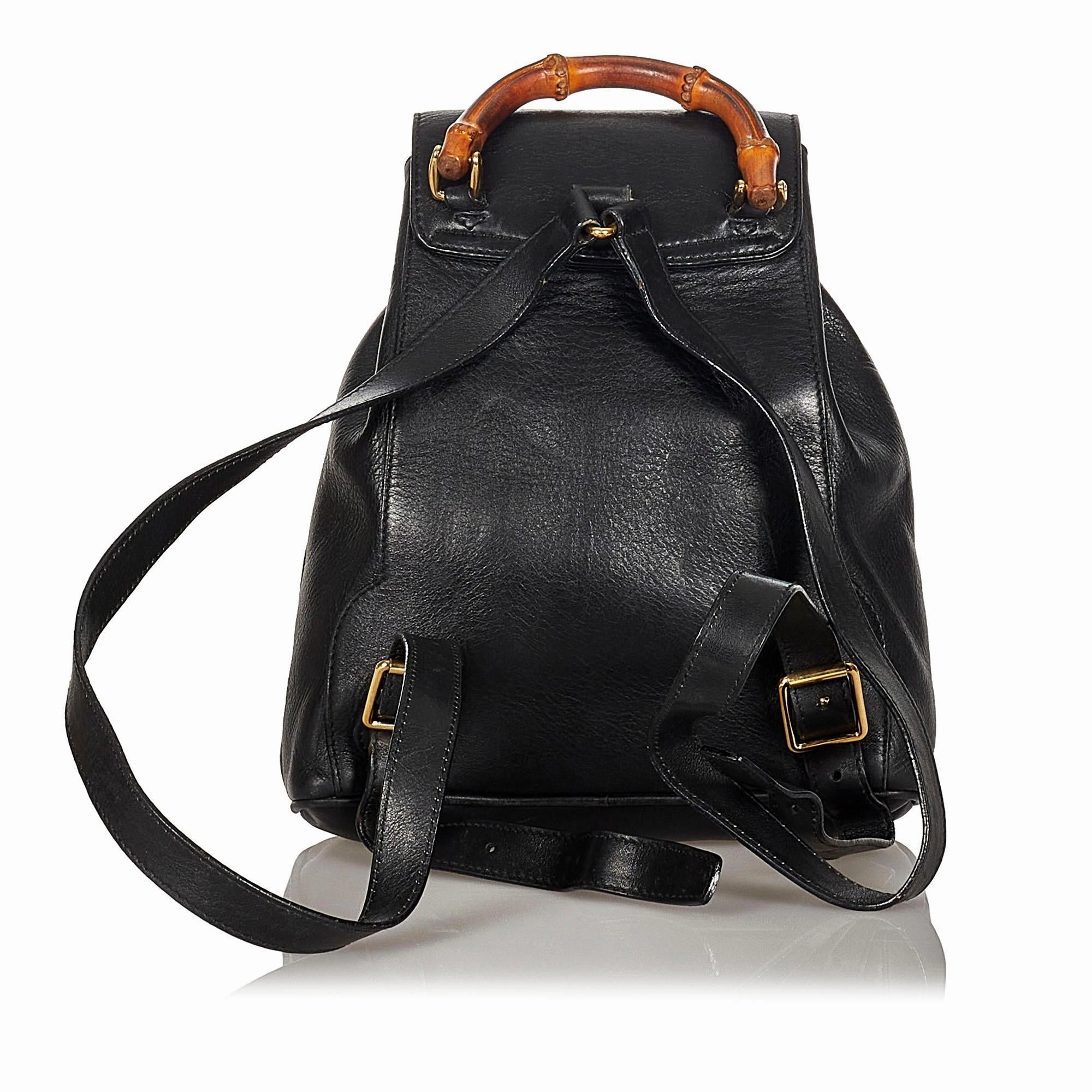 Gucci Bamboo Leather Drawstring Backpack (SHG-21546)