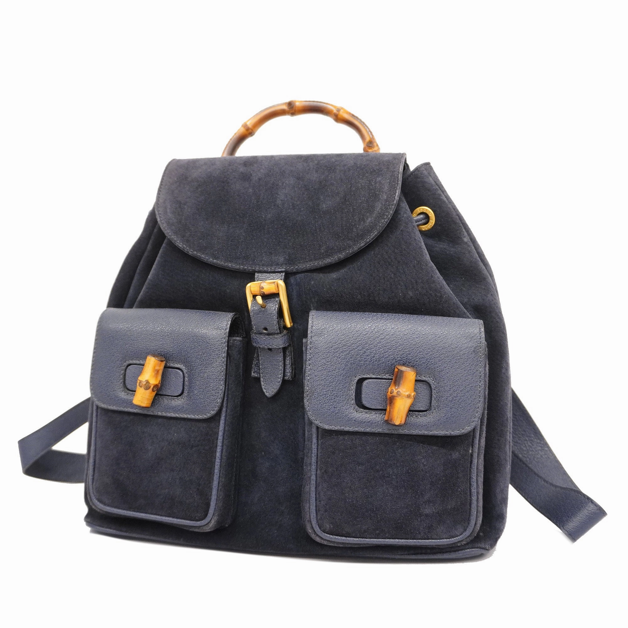 GUCCI  Bamboo Rucksack 003 2058 0016 Women's Leather,Suede Backpack Navy