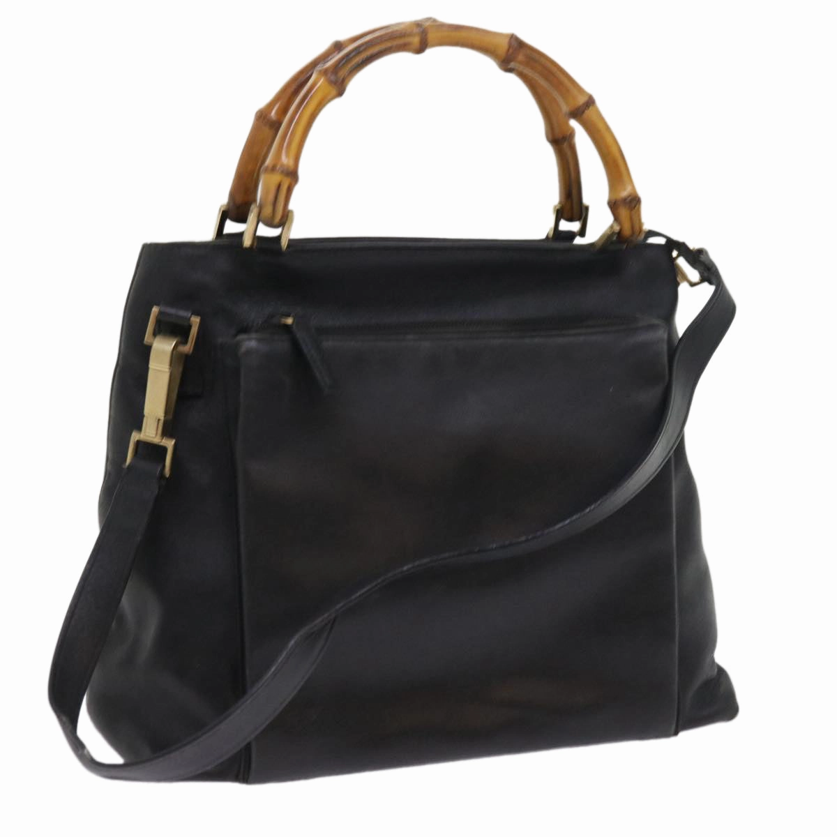 GUCCI Bamboo Shoulder Bag Leather 2way Black  54020