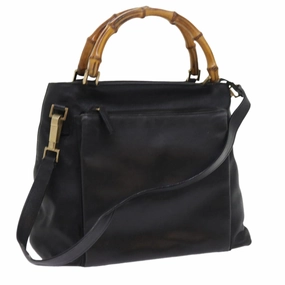 GUCCI Bamboo Shoulder Bag Leather 2way Black  54020