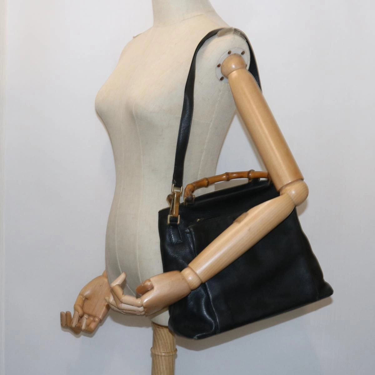 GUCCI Bamboo Shoulder Bag Leather 2way Black  54020