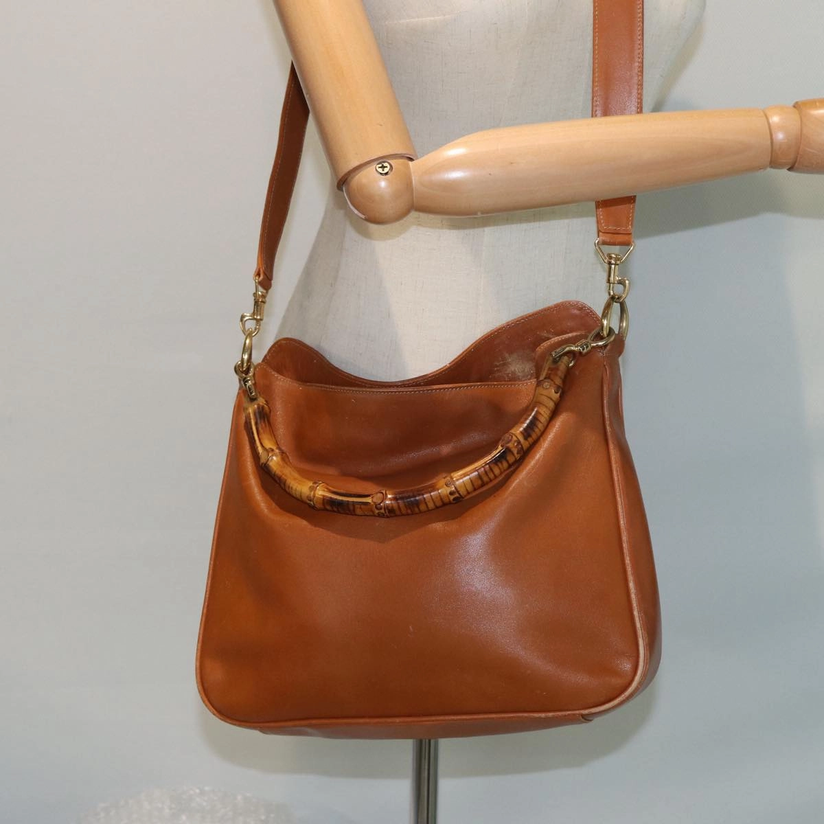 GUCCI Bamboo Shoulder Bag Leather 2way Brown 001 0166 1638  80845