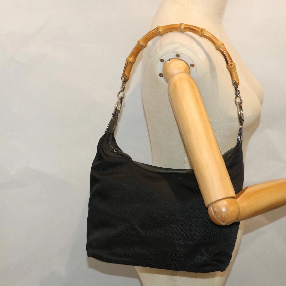 GUCCI Bamboo Shoulder Bag Nylon Canvas Black 000 1075 0531  ep2003