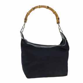 GUCCI Bamboo Shoulder Bag Nylon Navy 000 1956 0531  bs15882
