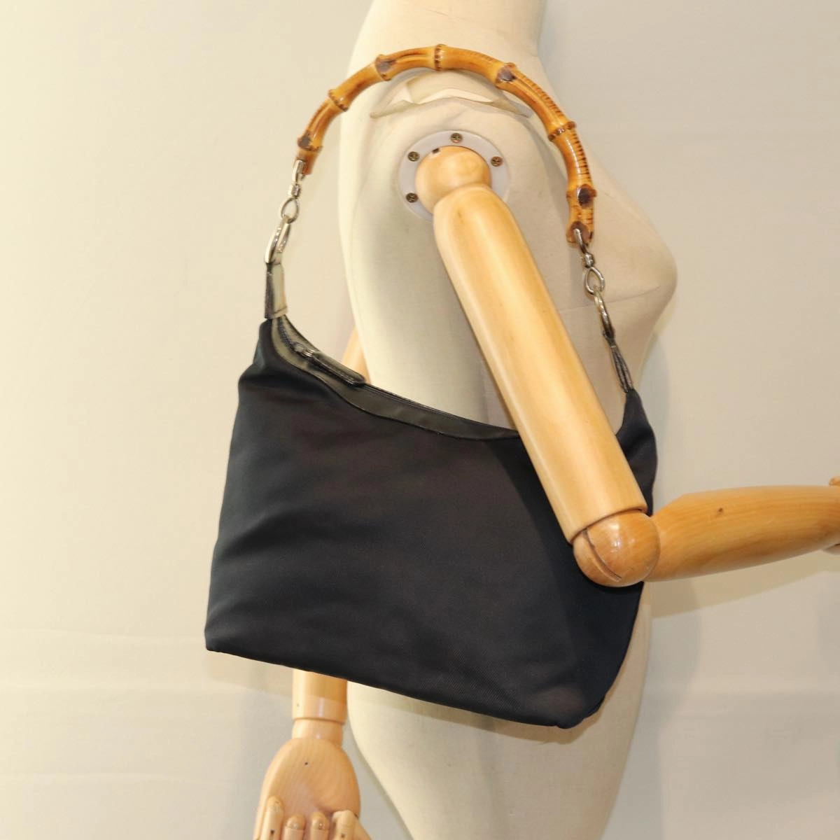 GUCCI Bamboo Shoulder Bag Nylon Navy 000 1956 0531  bs15882