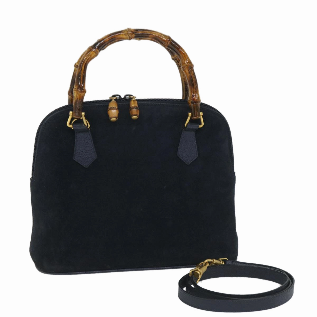 GUCCI Bamboo Shoulder Bag Suede 2way Navy  58084