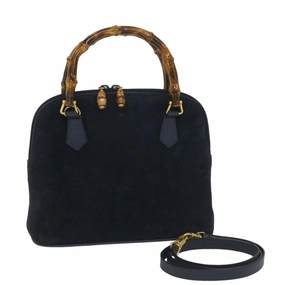 GUCCI Bamboo Shoulder Bag Suede 2way Navy  58084