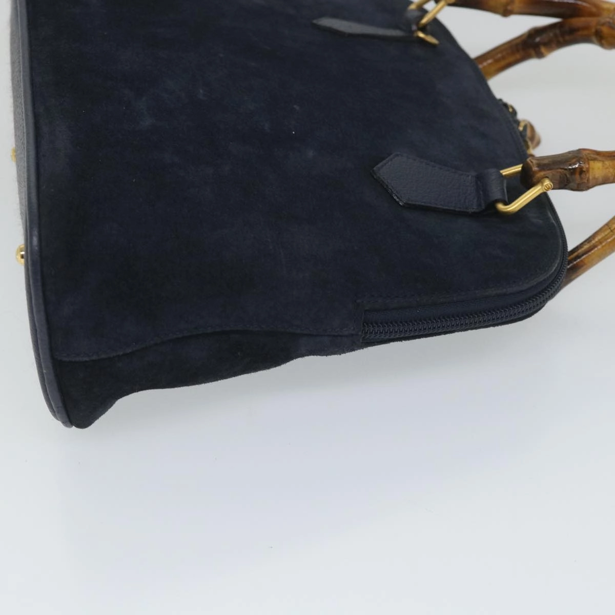 GUCCI Bamboo Shoulder Bag Suede 2way Navy  58084