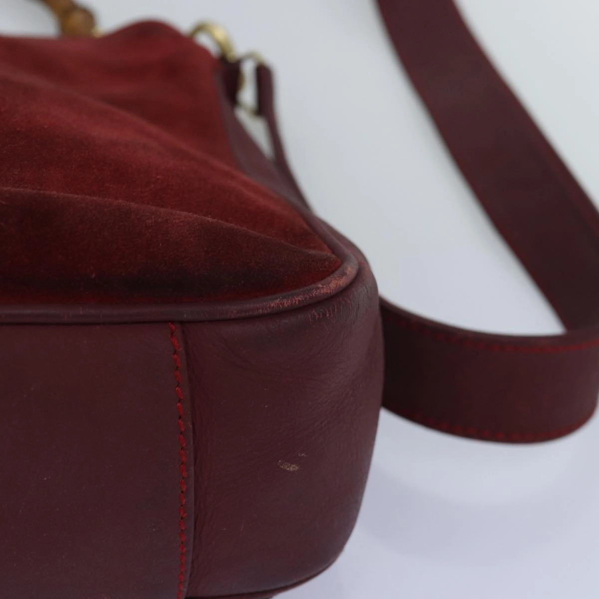 GUCCI Bamboo Shoulder Bag Suede 2way Red 001 1705 1638  75962