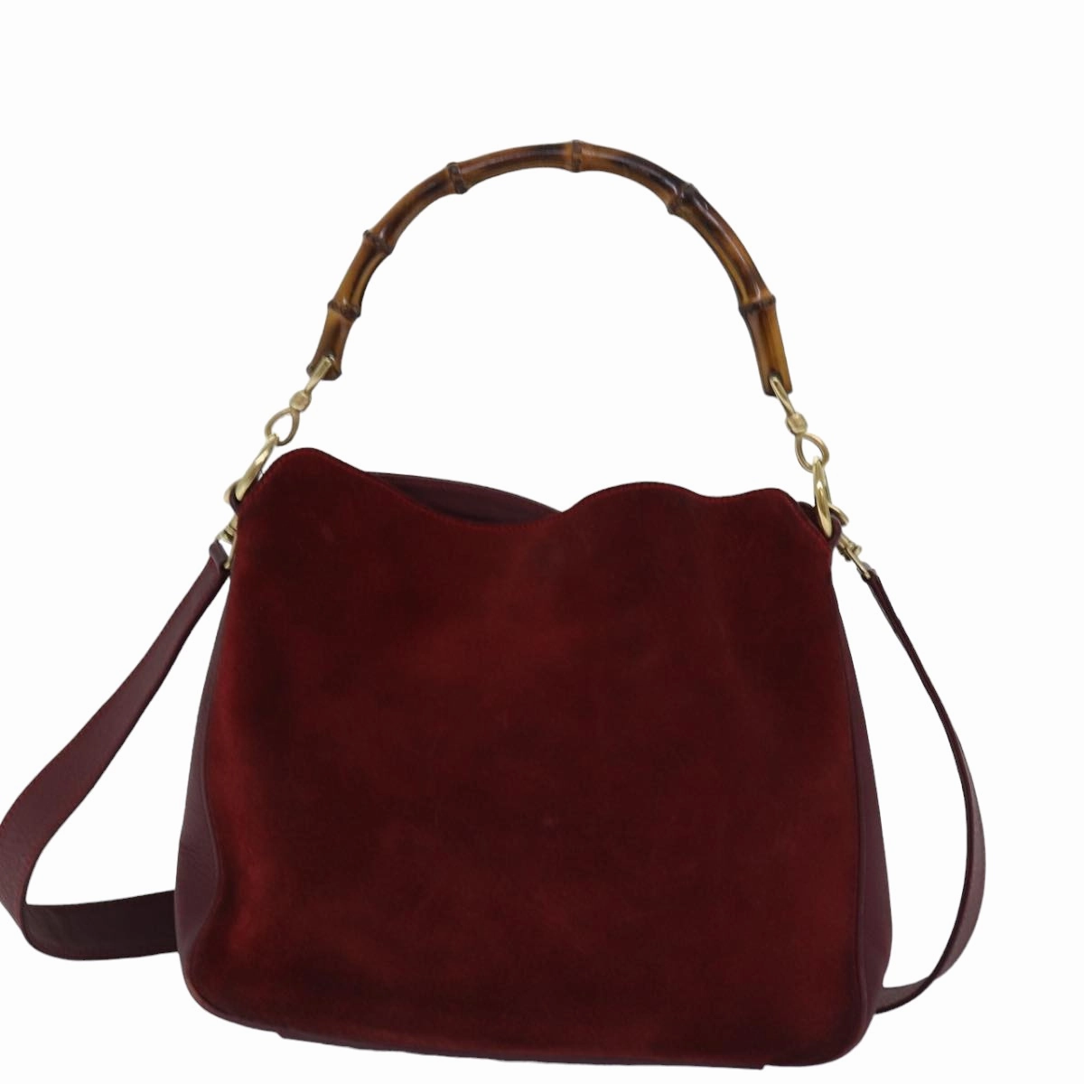 GUCCI Bamboo Shoulder Bag Suede 2way Red 001 1705 1638  75962