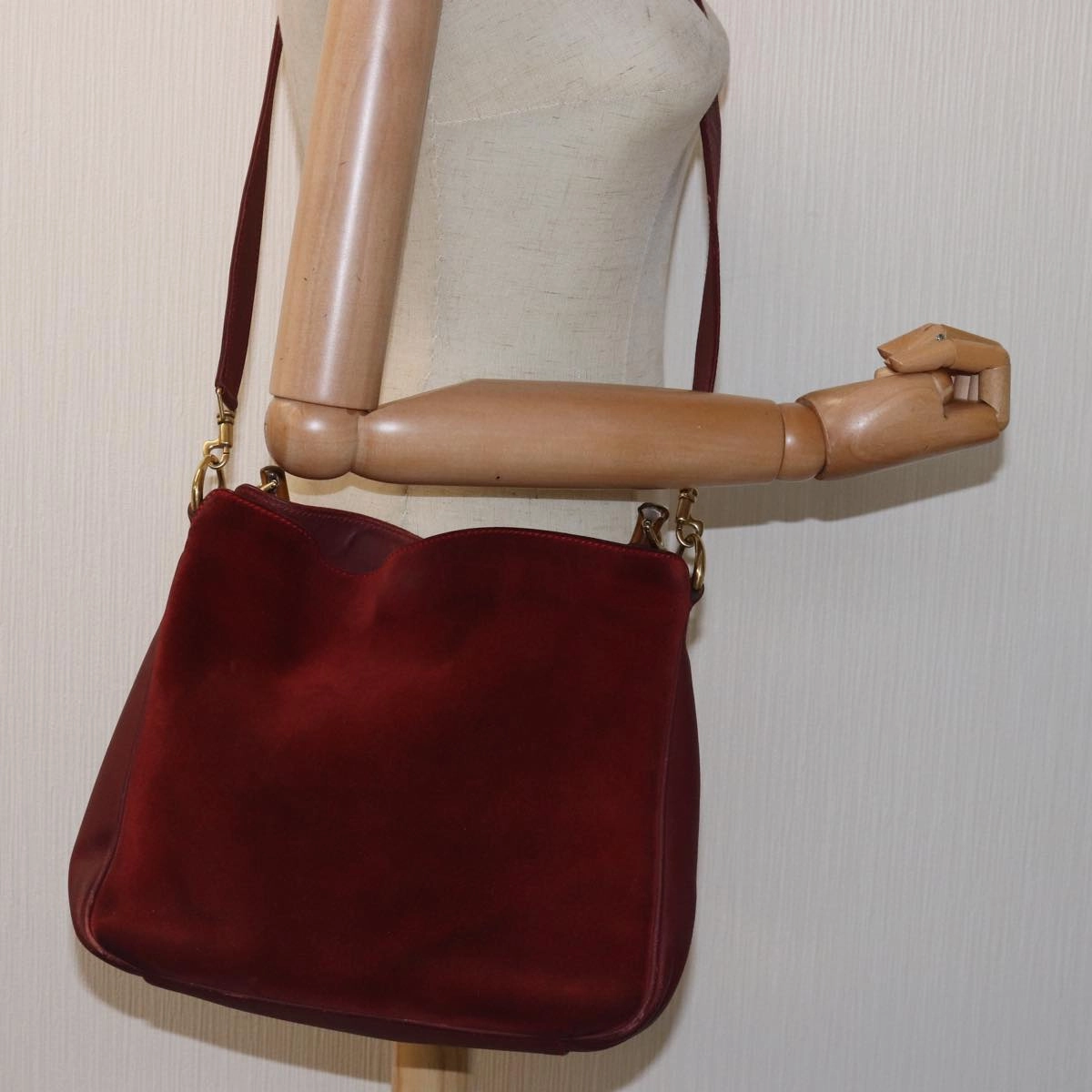 GUCCI Bamboo Shoulder Bag Suede 2way Red 001 1705 1638  75962