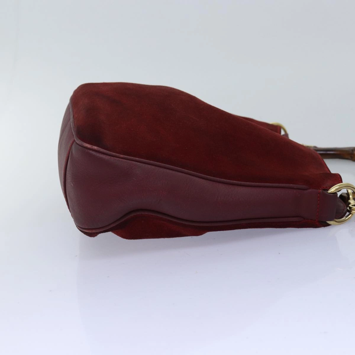 GUCCI Bamboo Shoulder Bag Suede 2way Red 001 1705 1638  75962