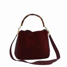 GUCCI Bamboo Shoulder Bag Suede 2way Red 001 1705 1638  75962