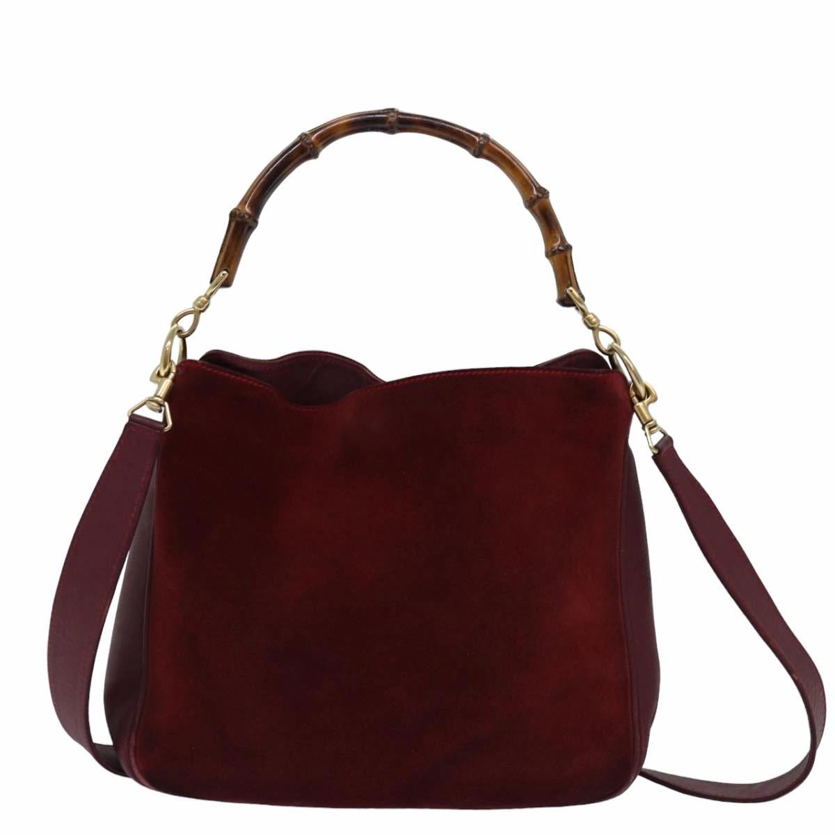 GUCCI Bamboo Shoulder Bag Suede 2way Red 001 1705 1638  75962