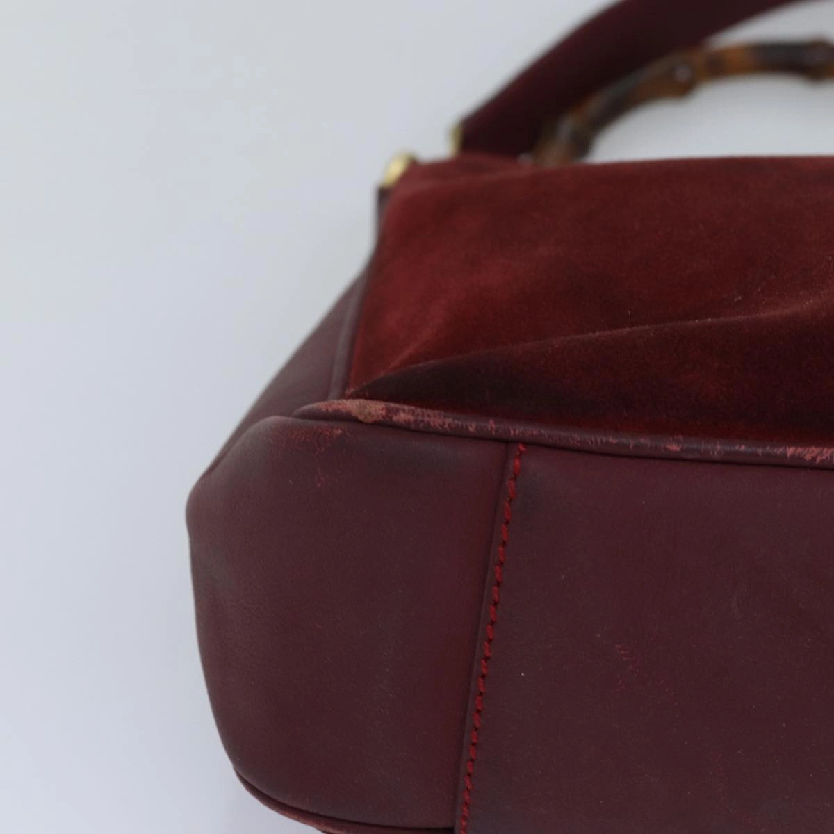 GUCCI Bamboo Shoulder Bag Suede 2way Red 001 1705 1638  75962
