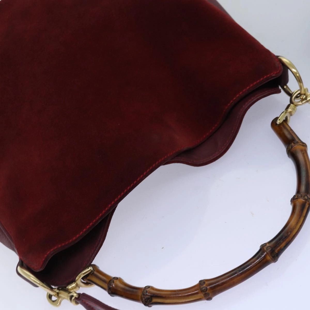 GUCCI Bamboo Shoulder Bag Suede 2way Red 001 1705 1638  75962
