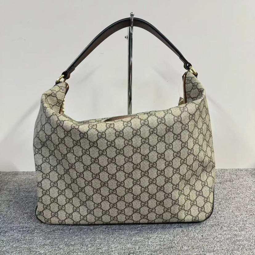 Gucci Beige Brown GG Supreme Canvas Shoulder Bag Large