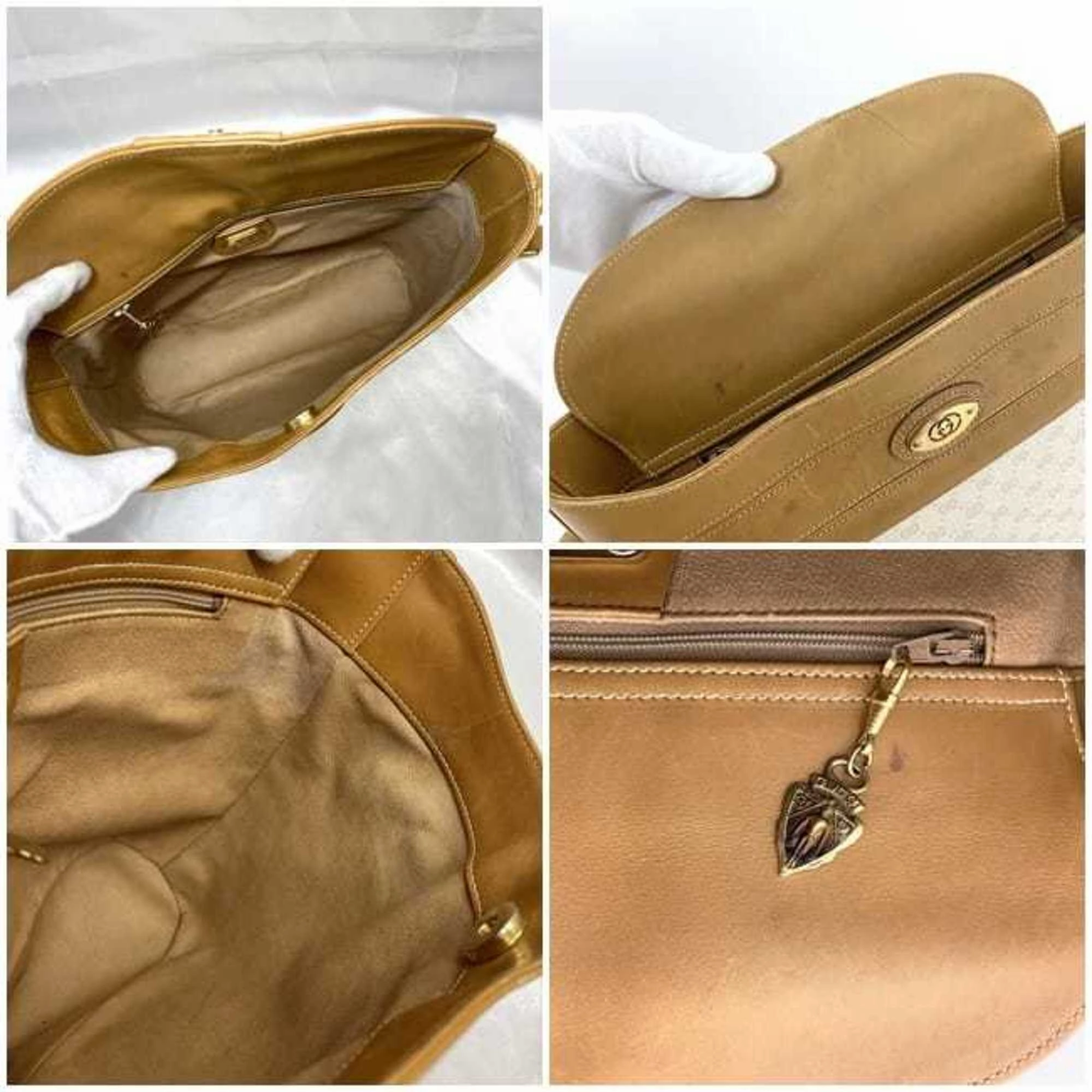 Gucci Beige Brown Gold Pvc Leather Shoulder Bag ()
