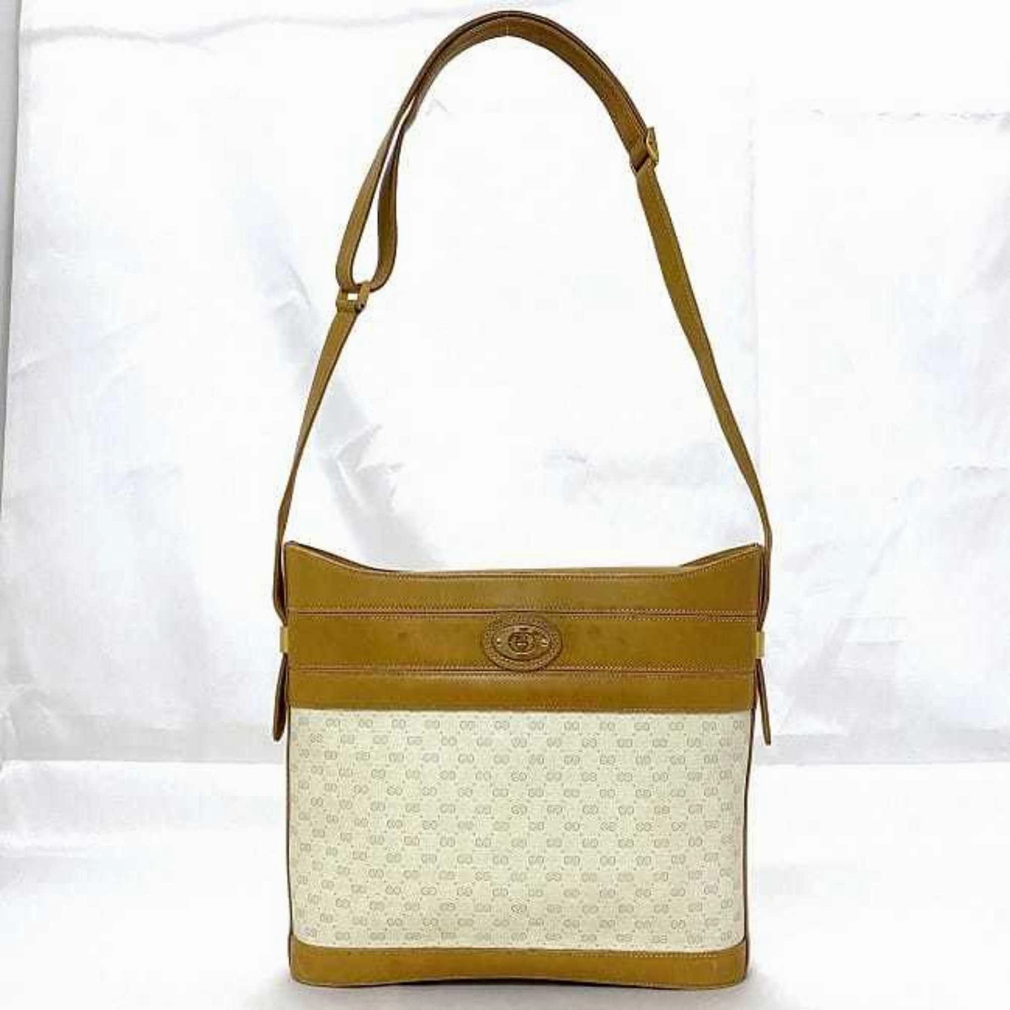Gucci Beige Brown Gold Pvc Leather Shoulder Bag ()