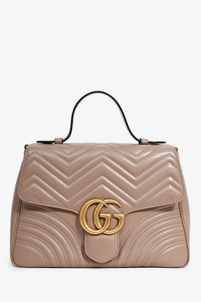 Gucci Beige Chevron Marmont Large Top Handle