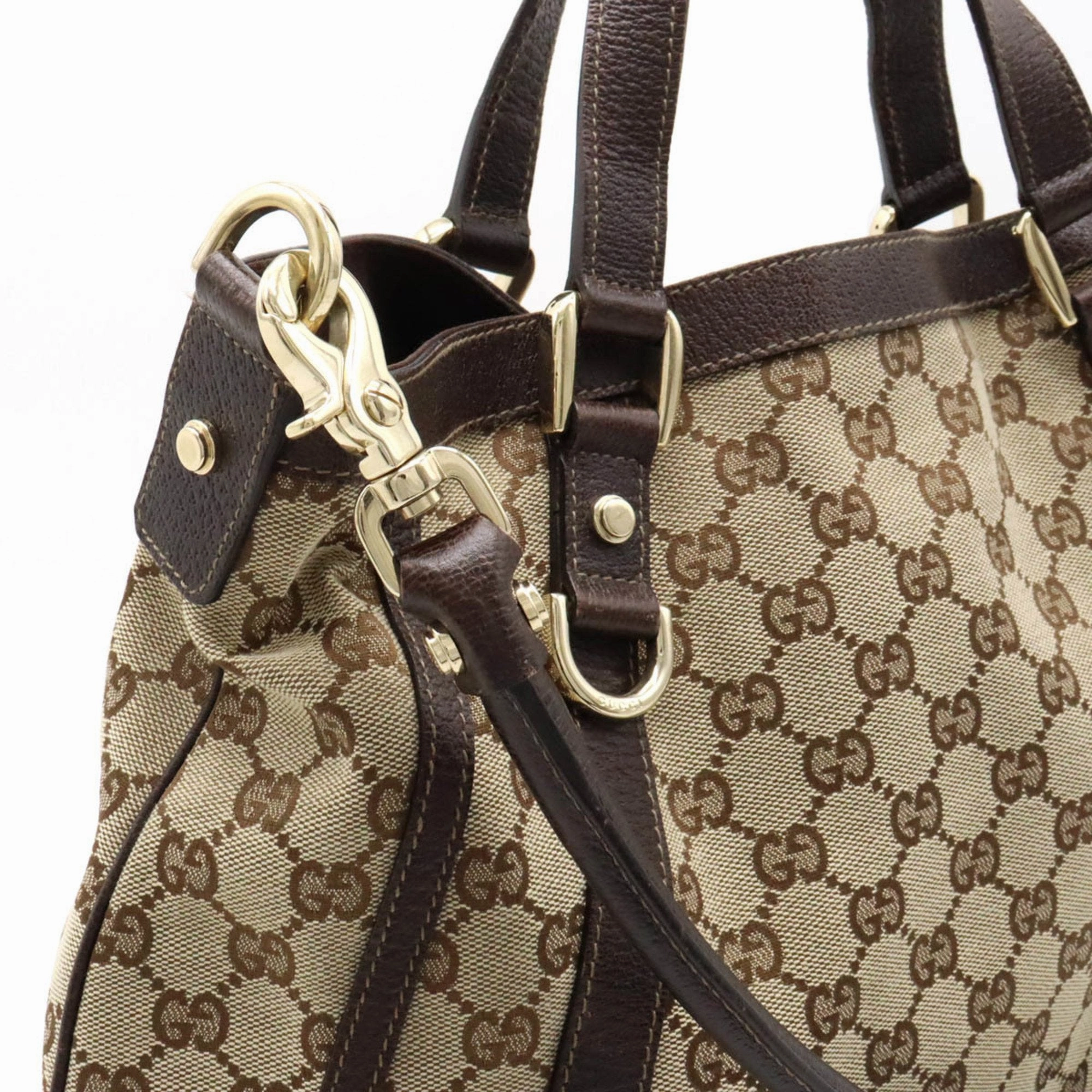 Gucci Beige Dark Brown Canvas Leather Handbag Shoulder Bag Tote Bag ()