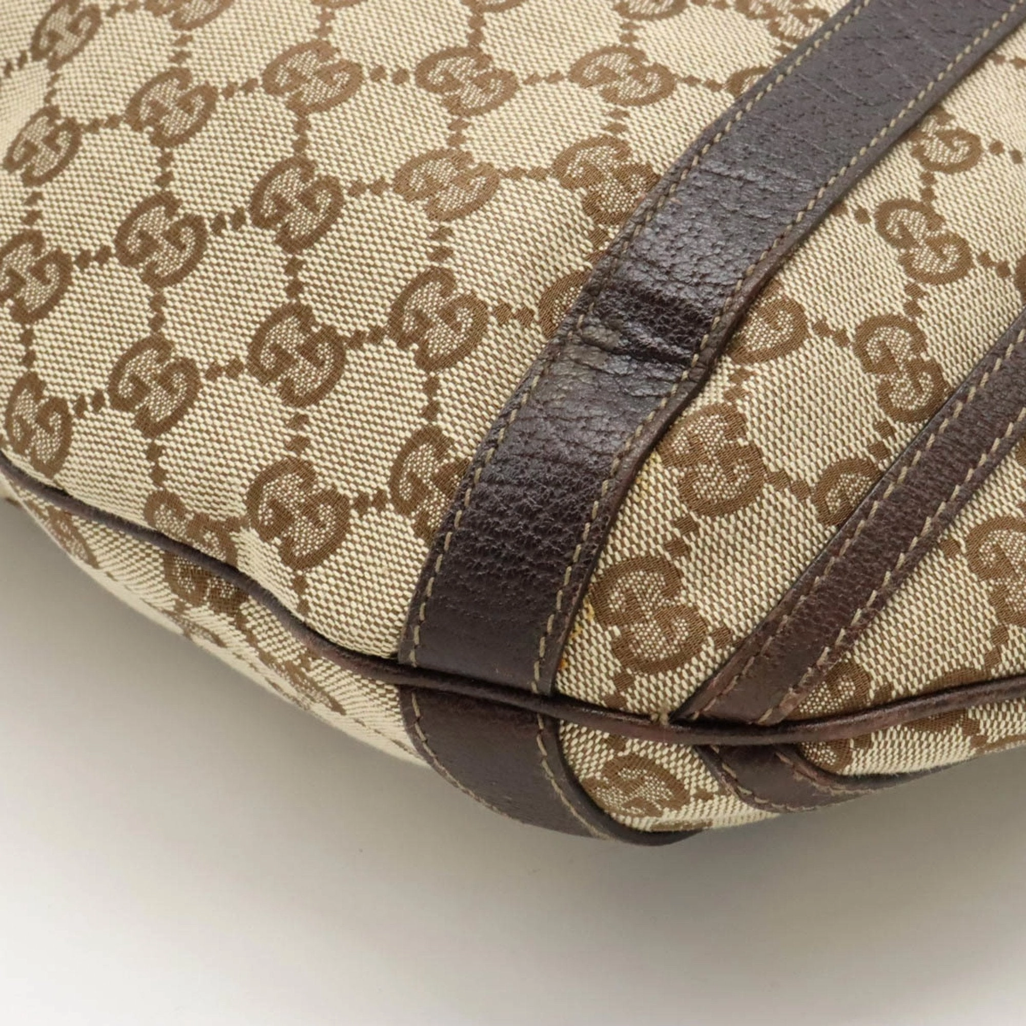 Gucci Beige Dark Brown Canvas Leather Handbag Shoulder Bag Tote Bag ()