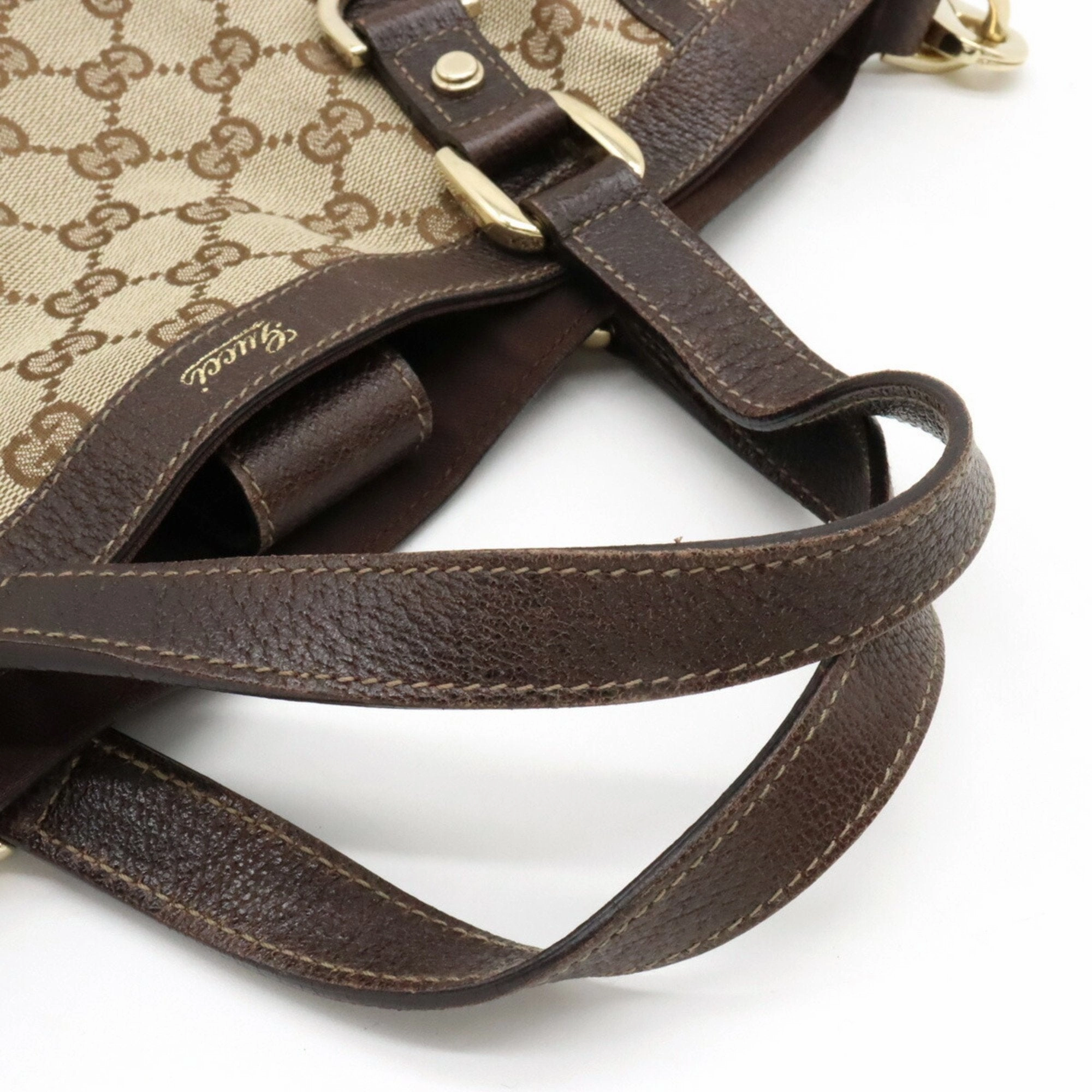 Gucci Beige Dark Brown Canvas Leather Handbag Shoulder Bag Tote Bag ()
