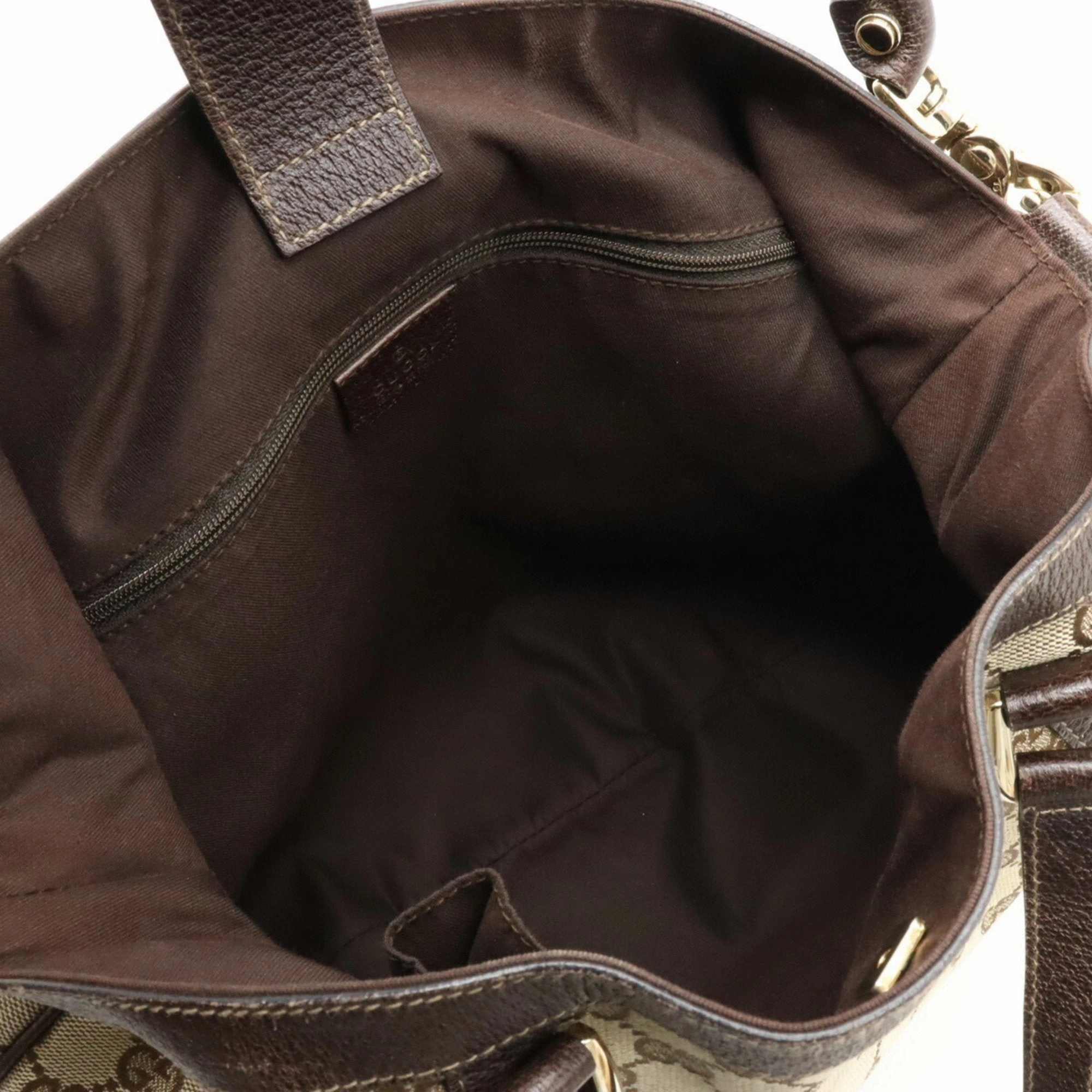 Gucci Beige Dark Brown Canvas Leather Handbag Shoulder Bag Tote Bag ()