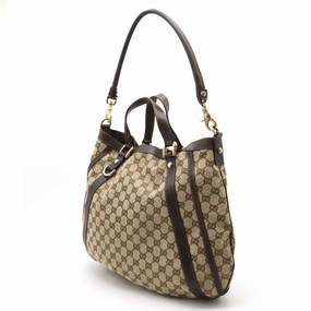 Gucci Beige Dark Brown Canvas Leather Handbag Shoulder Bag Tote Bag ()